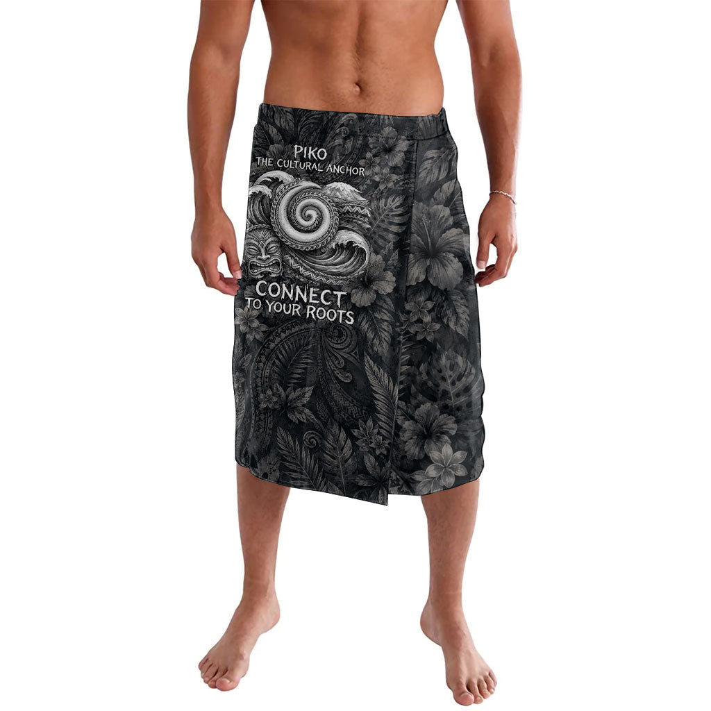 Hawaiian Piko Lavalava Cultural Anchor Connect Your Roots Ocean Waves TS04 Black Grey - Polynesian Pride