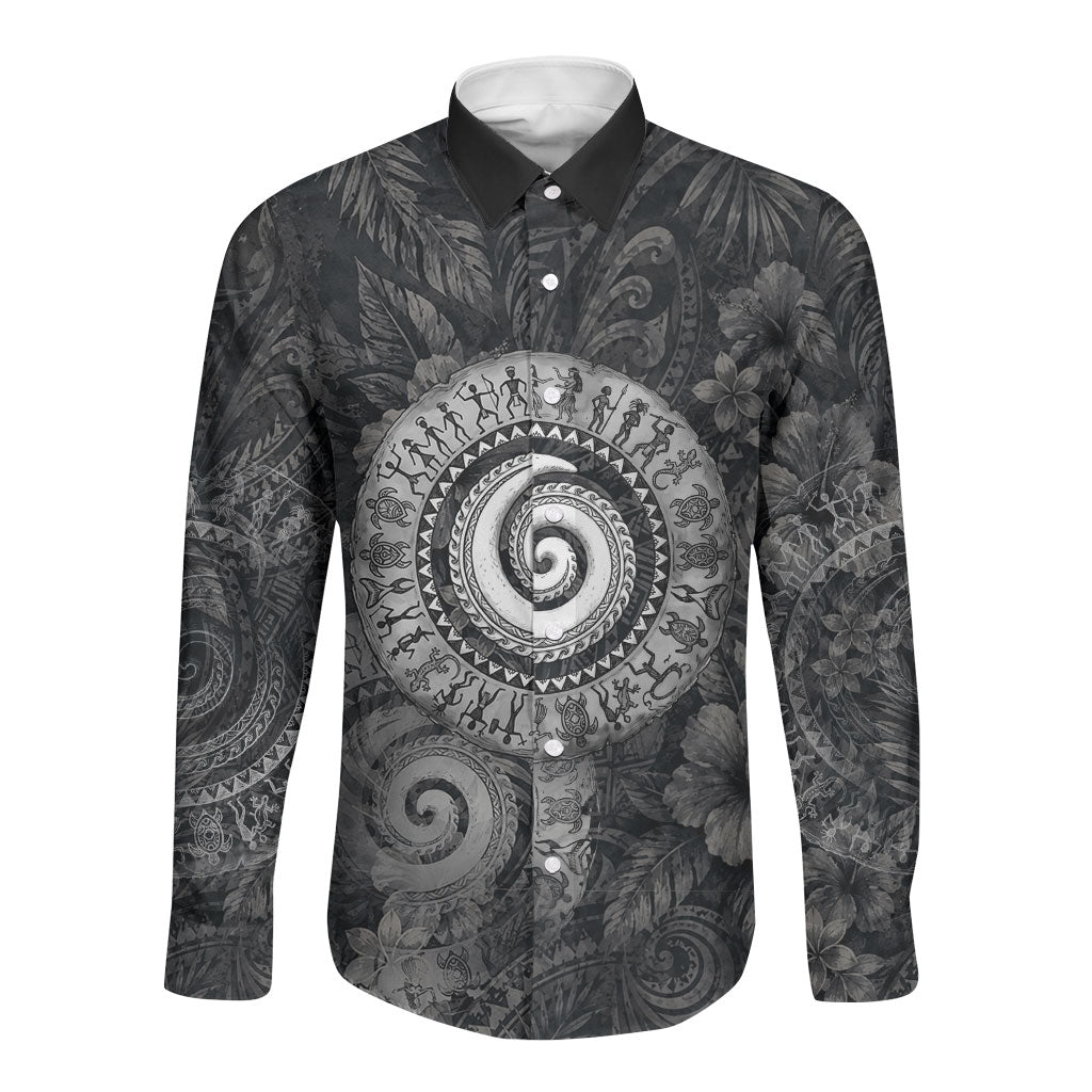 Hawaiian Piko Long Sleeve Button Shirt Cultural Anchor Connect Your Roots Ocean Waves