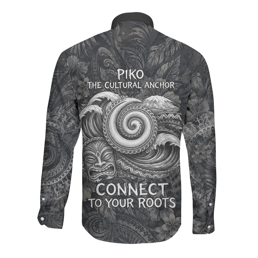 Hawaiian Piko Long Sleeve Button Shirt Cultural Anchor Connect Your Roots Ocean Waves