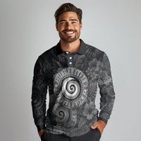 Hawaiian Piko Long Sleeve Polo Shirt Cultural Anchor Connect Your Roots Ocean Waves