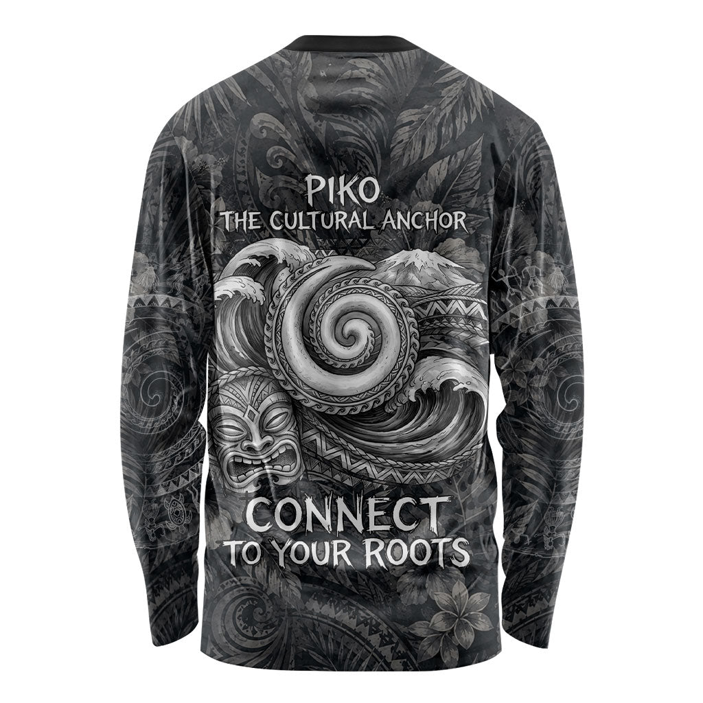 Hawaiian Piko Long Sleeve Shirt Cultural Anchor Connect Your Roots Ocean Waves