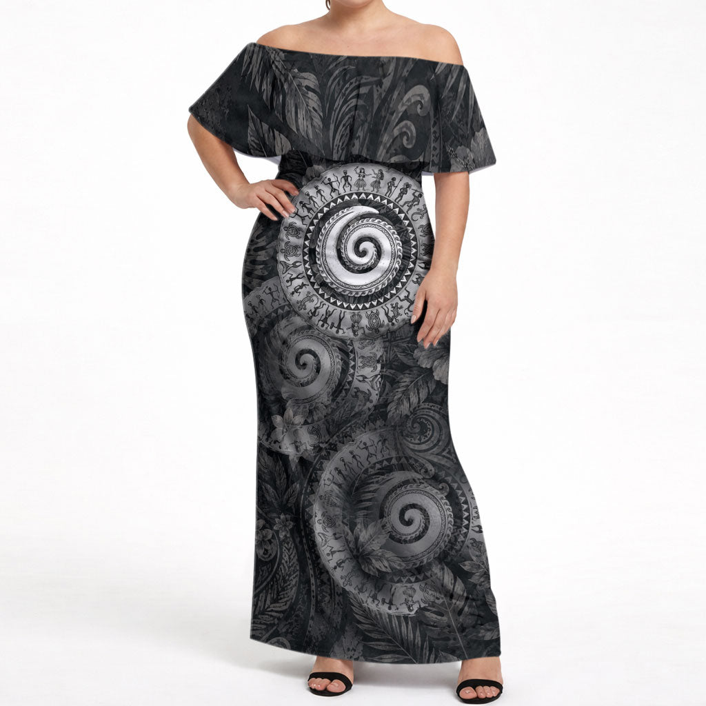 Hawaiian Piko Off Shoulder Maxi Dress Cultural Anchor Connect Your Roots Ocean Waves