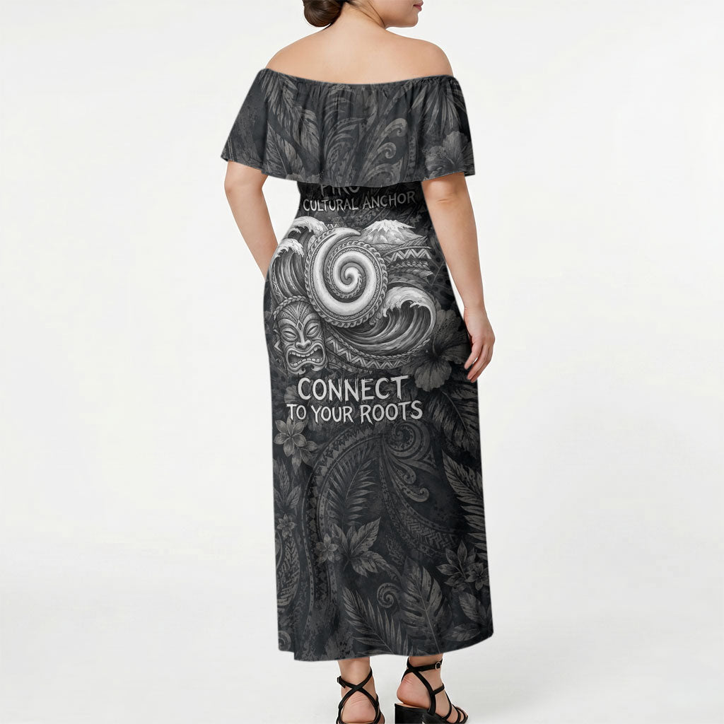 Hawaiian Piko Off Shoulder Maxi Dress Cultural Anchor Connect Your Roots Ocean Waves