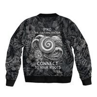 Hawaiian Piko Sleeve Zip Bomber Jacket Cultural Anchor Connect Your Roots Ocean Waves