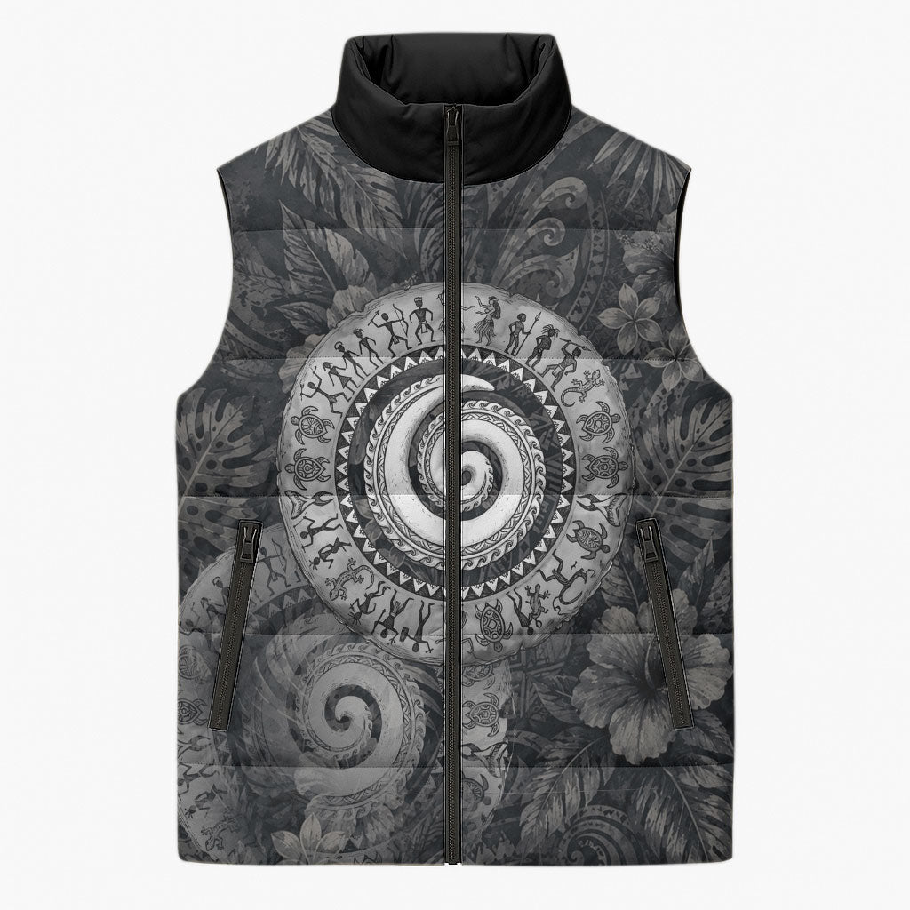 Hawaiian Piko Sleeveless Puffer Jacket Cultural Anchor Connect Your Roots Ocean Waves