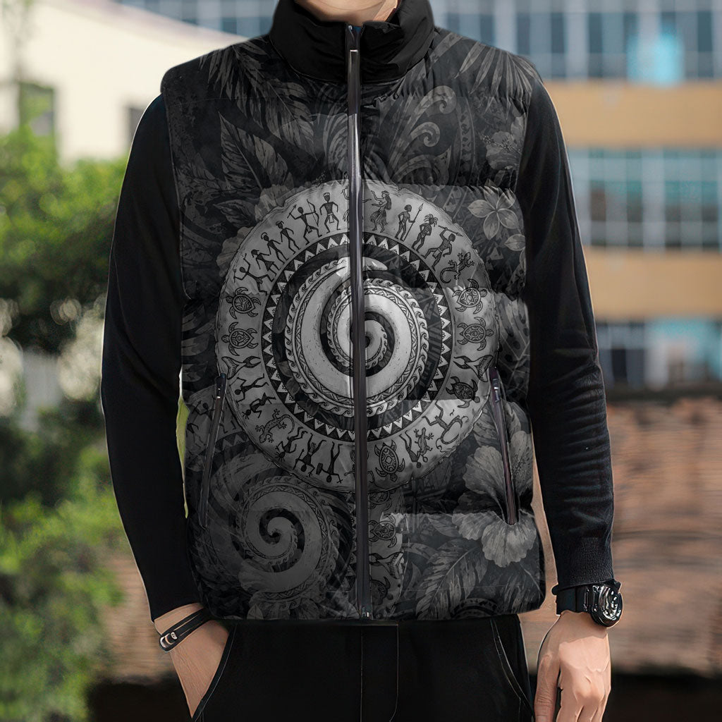 Hawaiian Piko Sleeveless Puffer Jacket Cultural Anchor Connect Your Roots Ocean Waves