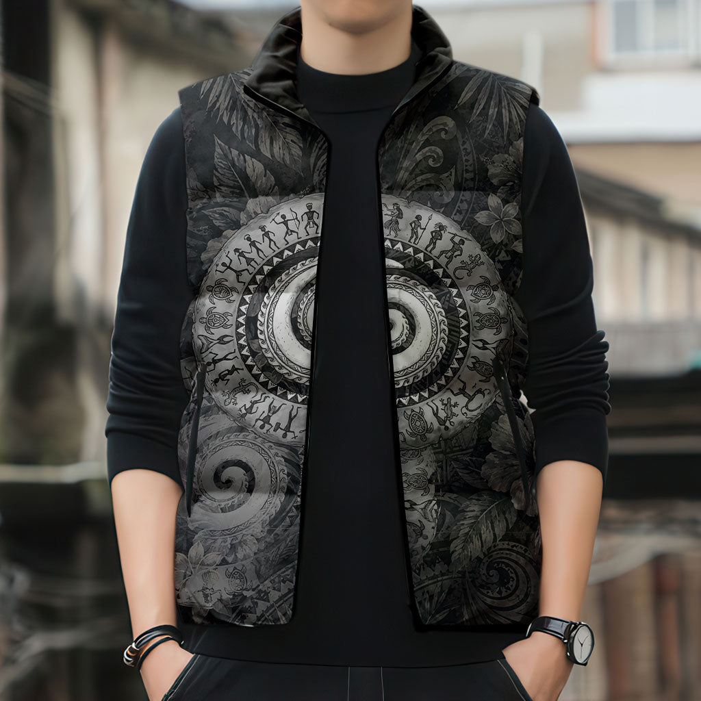 Hawaiian Piko Sleeveless Puffer Jacket Cultural Anchor Connect Your Roots Ocean Waves