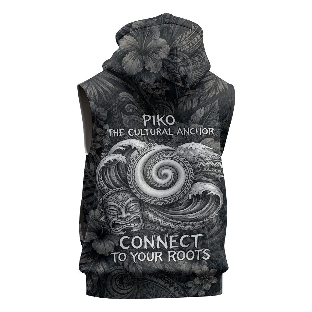 Hawaiian Piko Sleeveless Zip Hoodie Cultural Anchor Connect Your Roots Ocean Waves
