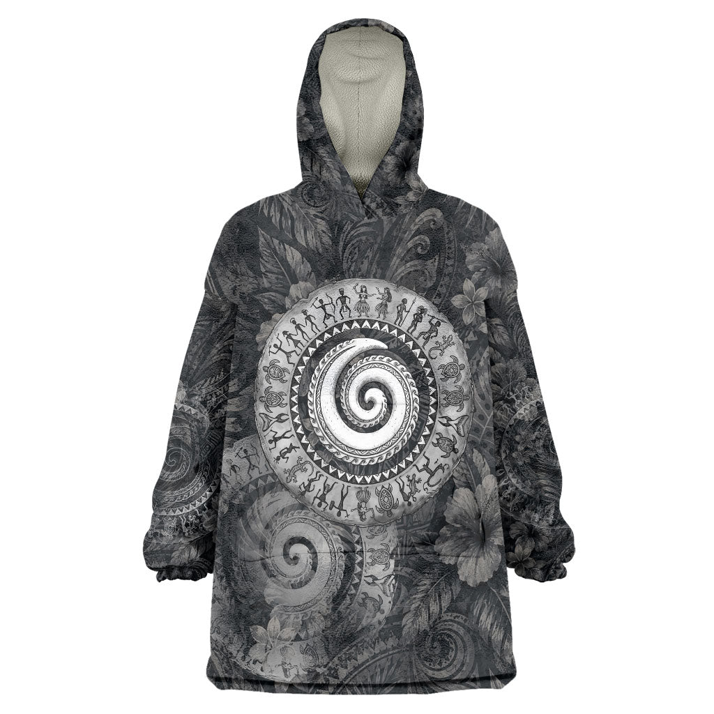 Hawaiian Piko Wearable Blanket Hoodie Cultural Anchor Connect Your Roots Ocean Waves