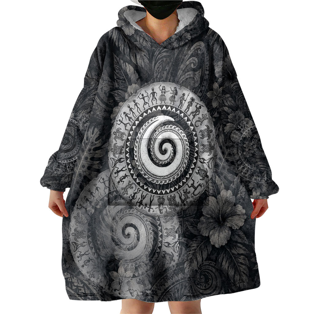 Hawaiian Piko Wearable Blanket Hoodie Cultural Anchor Connect Your Roots Ocean Waves