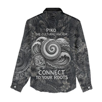 Hawaiian Piko Women Casual Shirt Cultural Anchor Connect Your Roots Ocean Waves