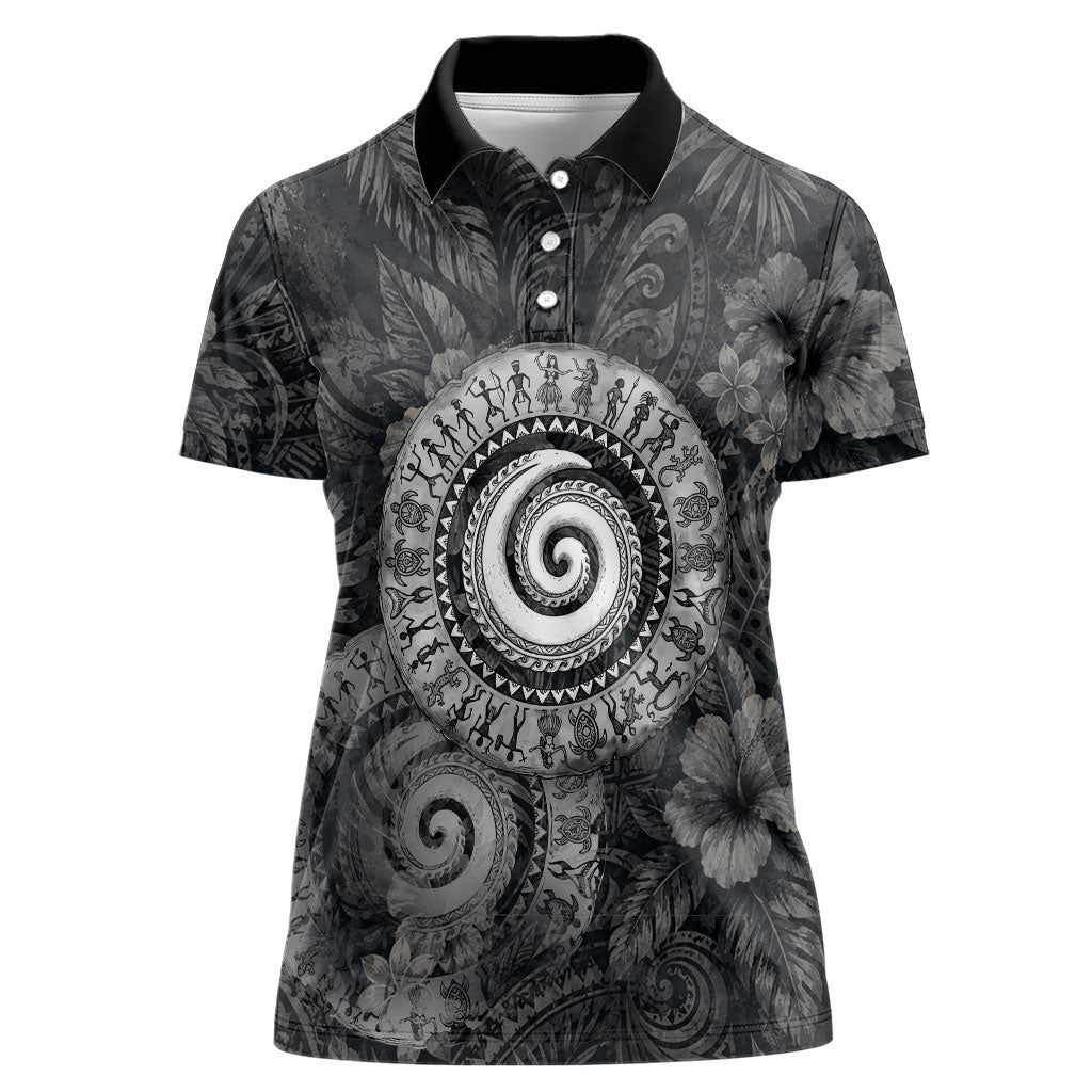 Hawaiian Piko Women Polo Shirt Cultural Anchor Connect Your Roots Ocean Waves