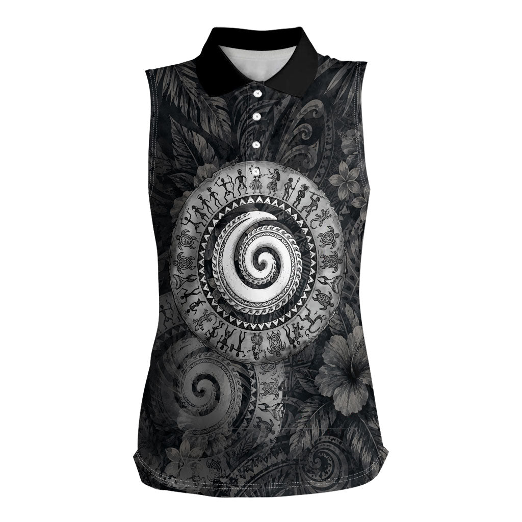 Hawaiian Piko Women Sleeveless Polo Shirt Cultural Anchor Connect Your Roots Ocean Waves
