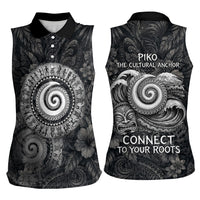 Hawaiian Piko Women Sleeveless Polo Shirt Cultural Anchor Connect Your Roots Ocean Waves