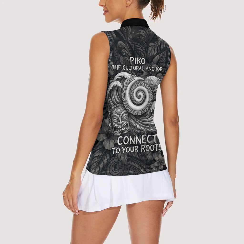 Hawaiian Piko Women Sleeveless Polo Shirt Cultural Anchor Connect Your Roots Ocean Waves