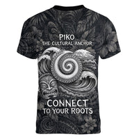 Hawaiian Piko Women V-Neck T-Shirt Cultural Anchor Connect Your Roots Ocean Waves