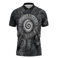 Hawaiian Piko Zipper Polo Shirt Cultural Anchor Connect Your Roots Ocean Waves