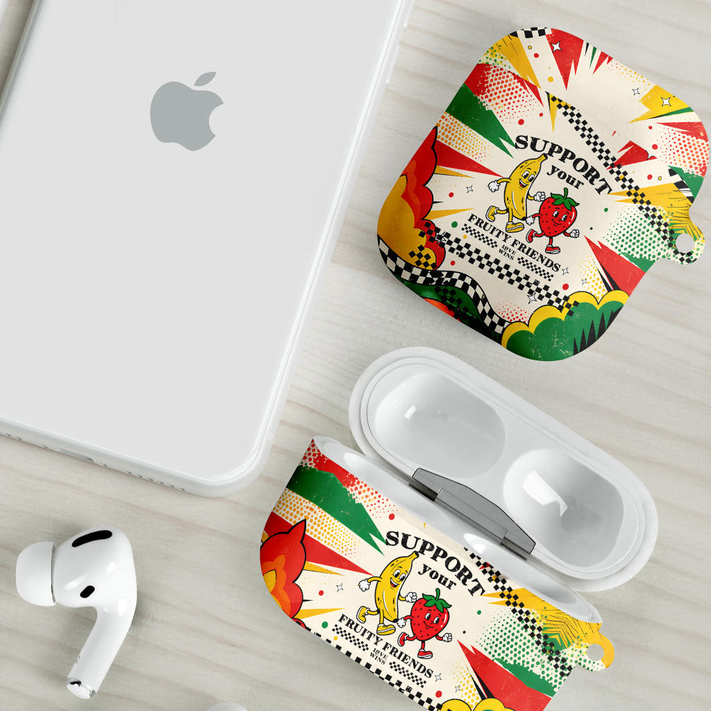 Support Your Fruity Friends Love Wins Gay Pride AirPods Case LGBTQ Retro 30s Cartoon Checkered