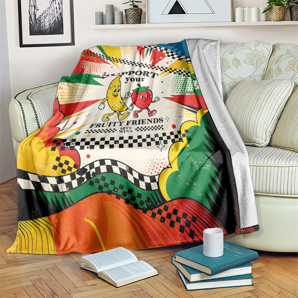 Support Your Fruity Friends Love Wins Gay Pride Blanket LGBTQ Retro 30s Cartoon Checkered TS04 White Yellow - Polynesian Pride
