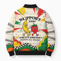 Support Your Fruity Friends Love Wins Gay Pride Bomber Puffer Jacket LGBTQ Retro 30s Cartoon Checkered