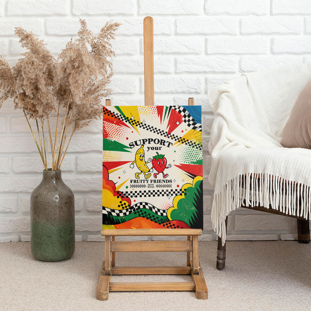 Support Your Fruity Friends Love Wins Gay Pride Canvas Wall Art LGBTQ Retro 30s Cartoon Checkered