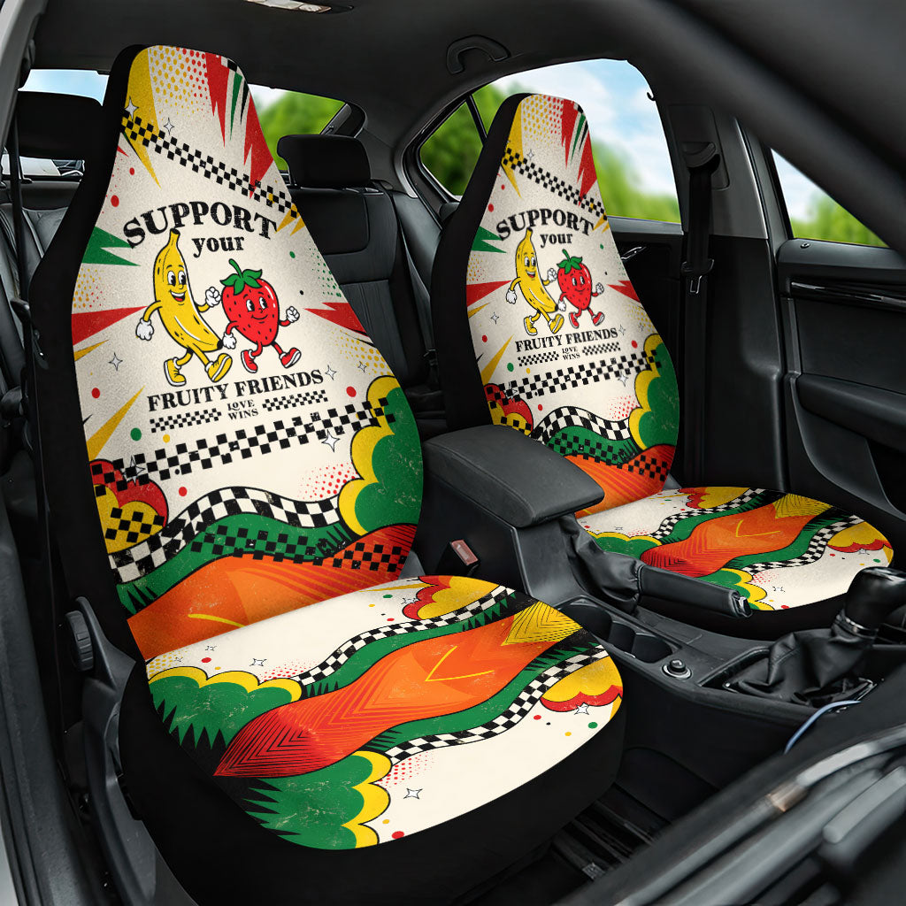 Support Your Fruity Friends Love Wins Gay Pride Car Seat Cover LGBTQ Retro 30s Cartoon Checkered TS04 One Size White Yellow - Polynesian Pride