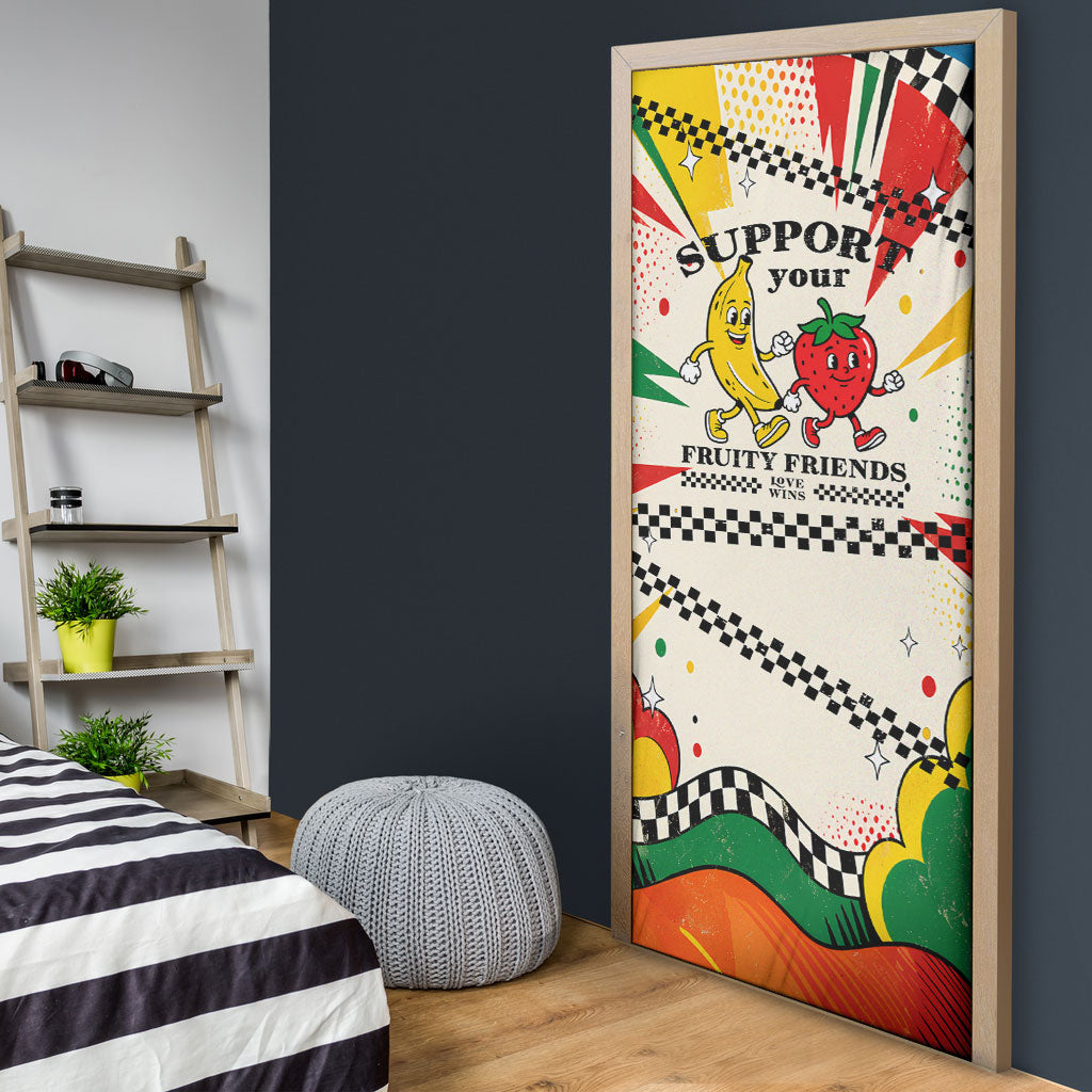 Support Your Fruity Friends Love Wins Gay Pride Door Cover LGBTQ Retro 30s Cartoon Checkered