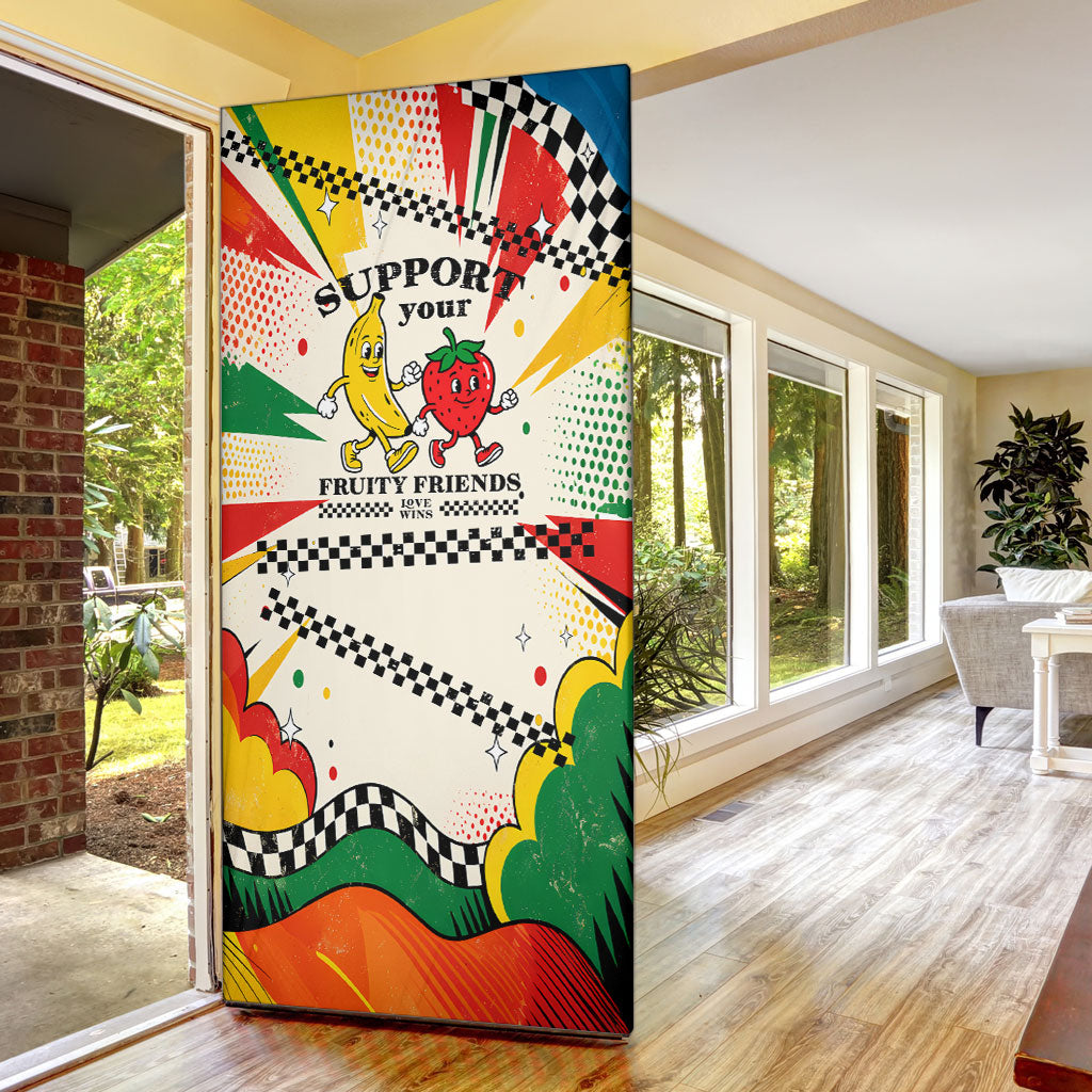 Support Your Fruity Friends Love Wins Gay Pride Door Cover LGBTQ Retro 30s Cartoon Checkered