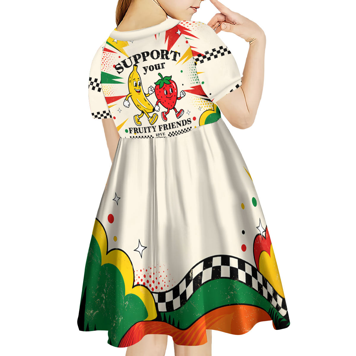 Support Your Fruity Friends Love Wins Gay Pride Kid Short Sleeve Dress LGBTQ Retro 30s Cartoon Checkered TS04 - Polynesian Pride