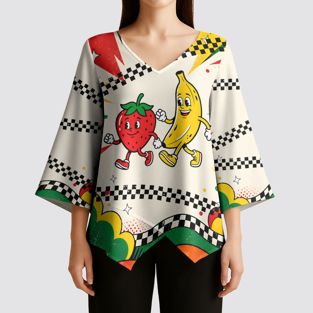 Support Your Fruity Friends Love Wins Gay Pride Kimono Sleeve Blouse LGBTQ Retro 30s Cartoon Checkered