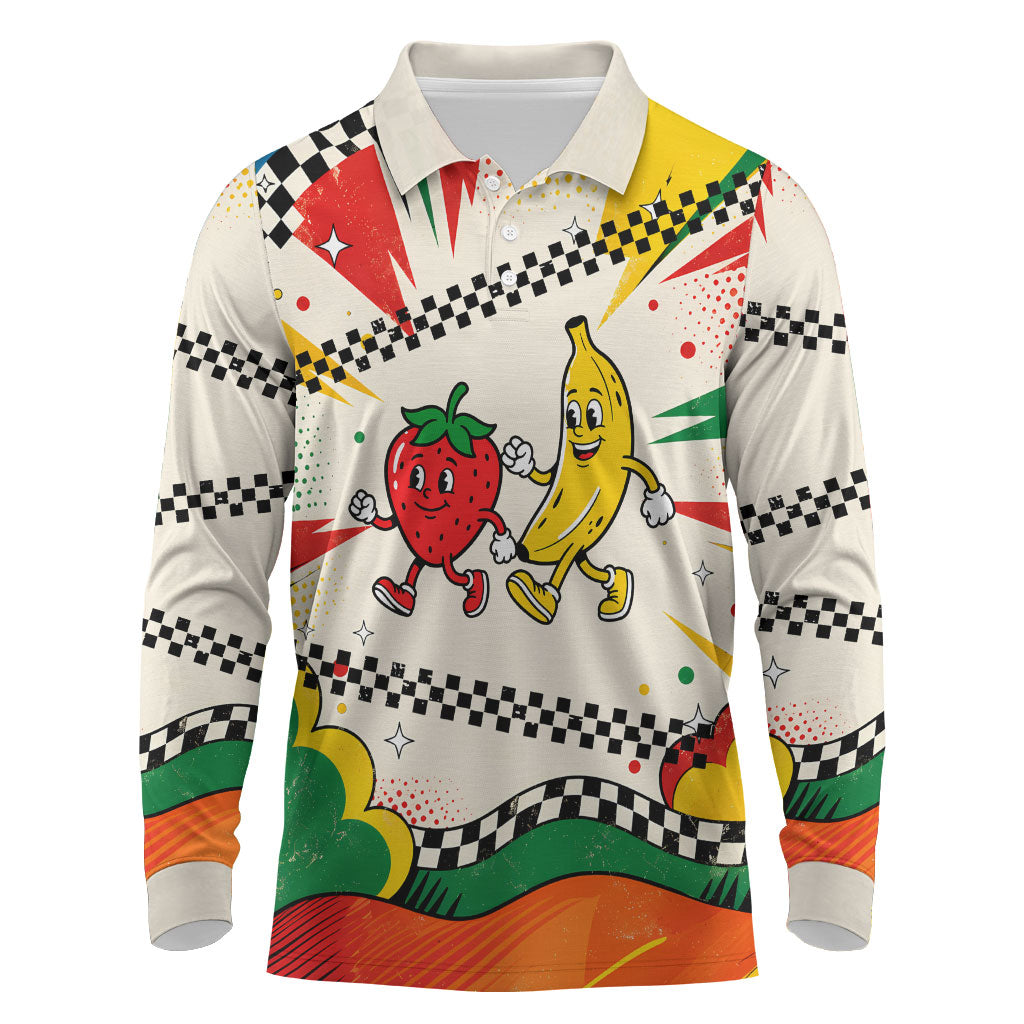 Support Your Fruity Friends Love Wins Gay Pride Long Sleeve Polo Shirt LGBTQ Retro 30s Cartoon Checkered TS04 White Yellow - Polynesian Pride