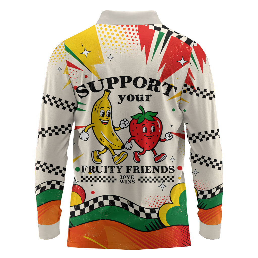 Support Your Fruity Friends Love Wins Gay Pride Long Sleeve Polo Shirt LGBTQ Retro 30s Cartoon Checkered TS04 - Polynesian Pride
