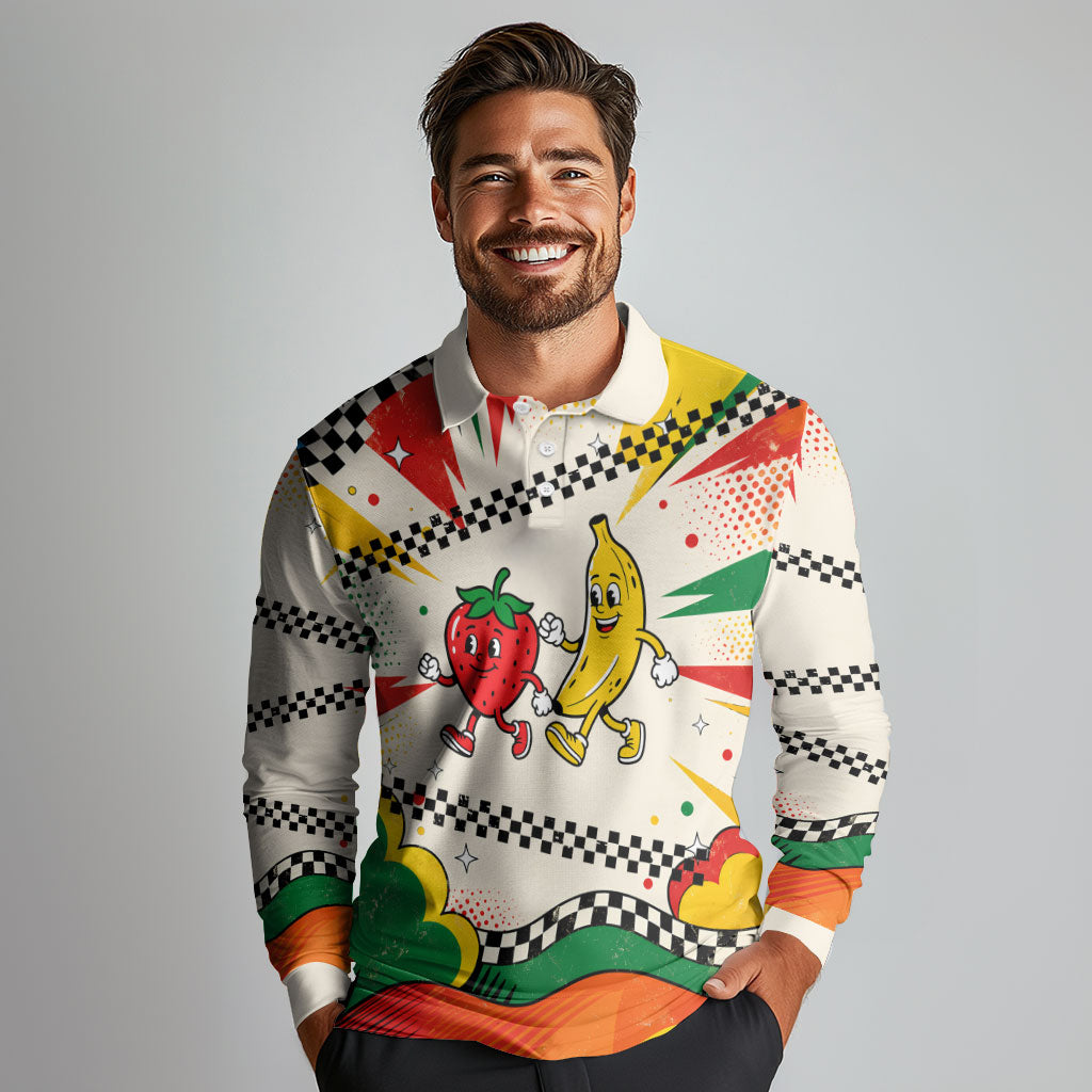 Support Your Fruity Friends Love Wins Gay Pride Long Sleeve Polo Shirt LGBTQ Retro 30s Cartoon Checkered TS04 - Polynesian Pride