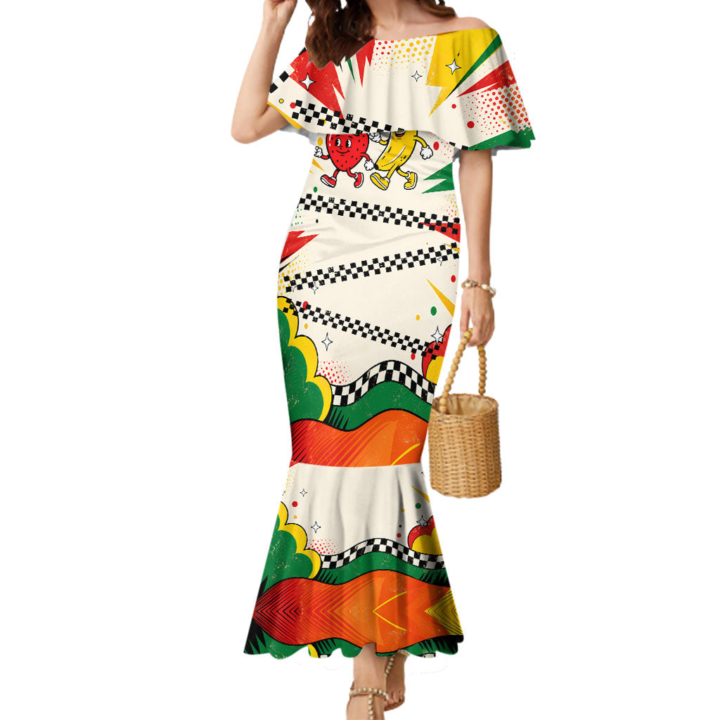 Support Your Fruity Friends Love Wins Gay Pride Mermaid Dress LGBTQ Retro 30s Cartoon Checkered TS04 Women White Yellow - Polynesian Pride