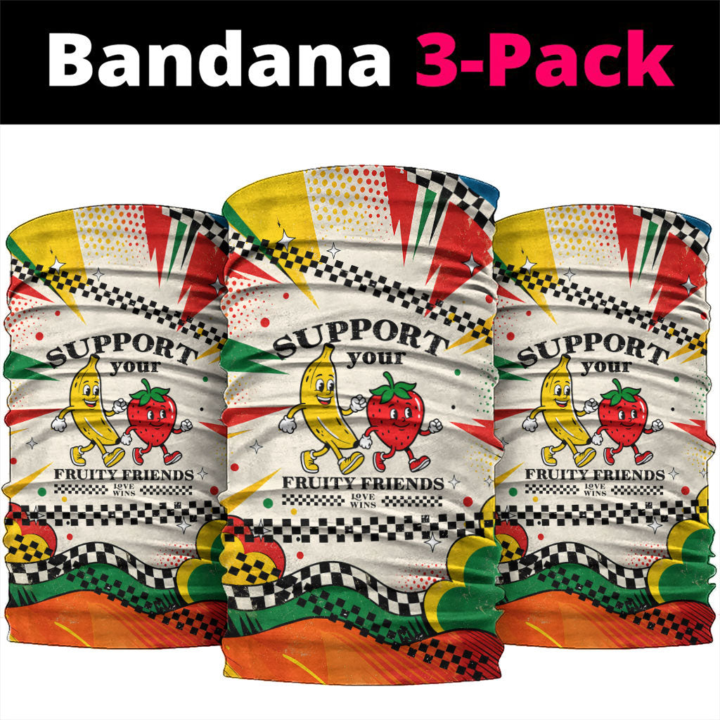 Support Your Fruity Friends Love Wins Gay Pride Neck Gaiter LGBTQ Retro 30s Cartoon Checkered