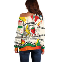 Support Your Fruity Friends Love Wins Gay Pride Off Shoulder Sweater LGBTQ Retro 30s Cartoon Checkered