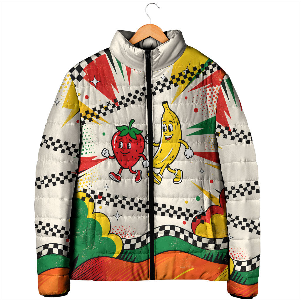Support Your Fruity Friends Love Wins Gay Pride Padded Jacket LGBTQ Retro 30s Cartoon Checkered