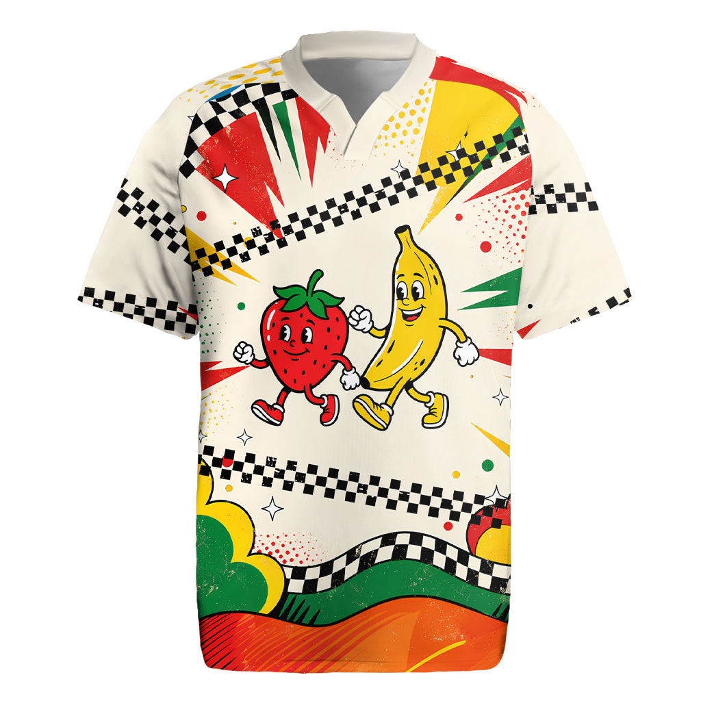 Support Your Fruity Friends Love Wins Gay Pride Rugby Jersey LGBTQ Retro 30s Cartoon Checkered