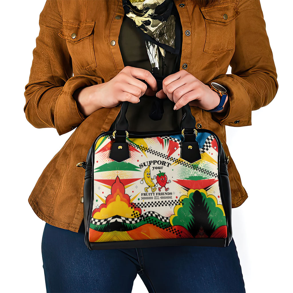 Support Your Fruity Friends Love Wins Gay Pride Shoulder Handbag LGBTQ Retro 30s Cartoon Checkered