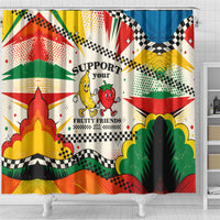 Support Your Fruity Friends Love Wins Gay Pride Shower Curtain LGBTQ Retro 30s Cartoon Checkered