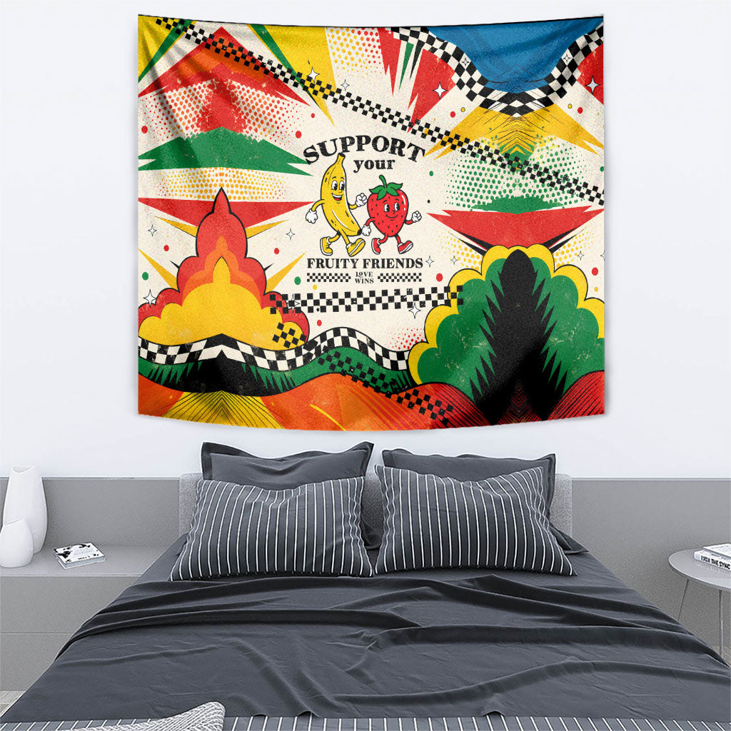 Support Your Fruity Friends Love Wins Gay Pride Tapestry LGBTQ Retro 30s Cartoon Checkered