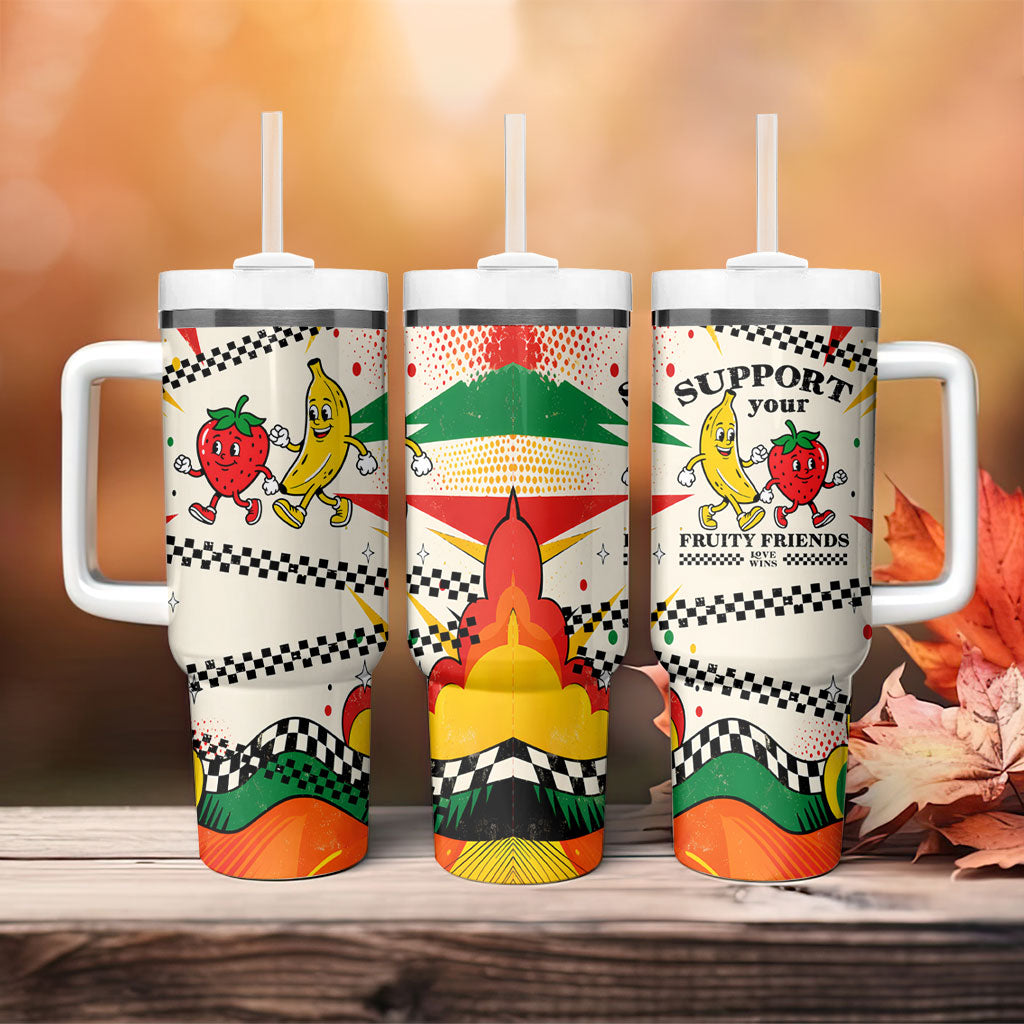 Support Your Fruity Friends Love Wins Gay Pride Tumbler With Handle LGBTQ Retro 30s Cartoon Checkered