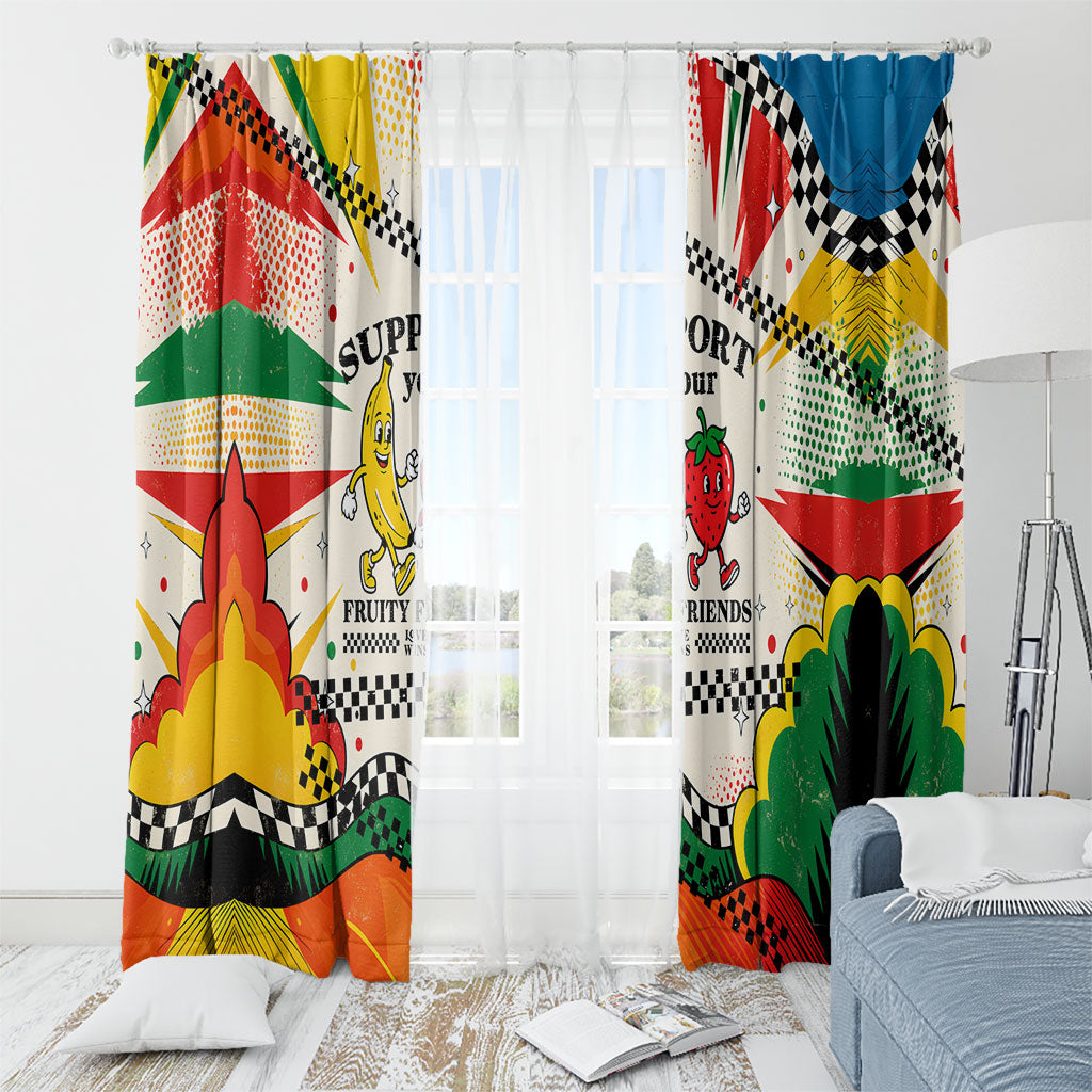 Support Your Fruity Friends Love Wins Gay Pride Window Curtain LGBTQ Retro 30s Cartoon Checkered