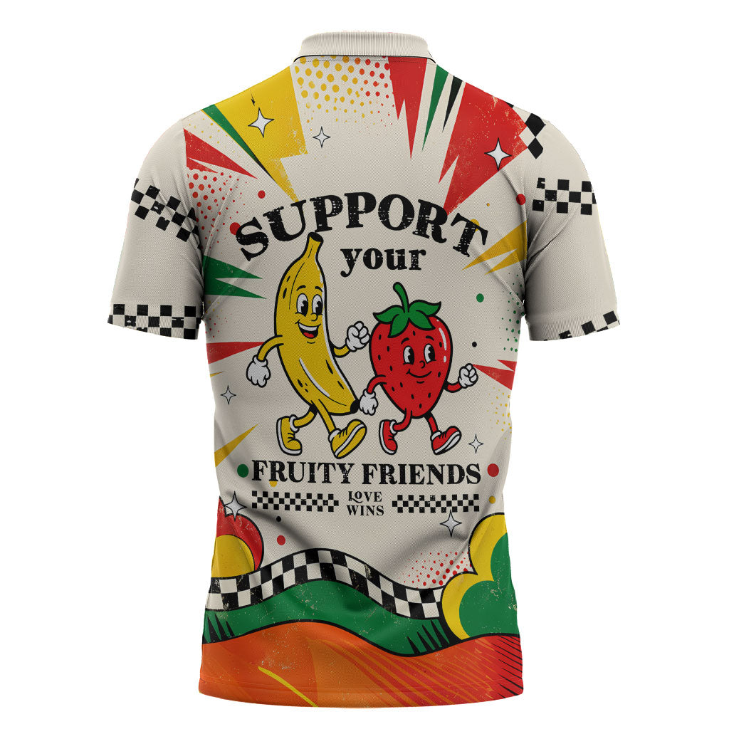 Support Your Fruity Friends Love Wins Gay Pride Zipper Polo Shirt LGBTQ Retro 30s Cartoon Checkered TS04 - Polynesian Pride