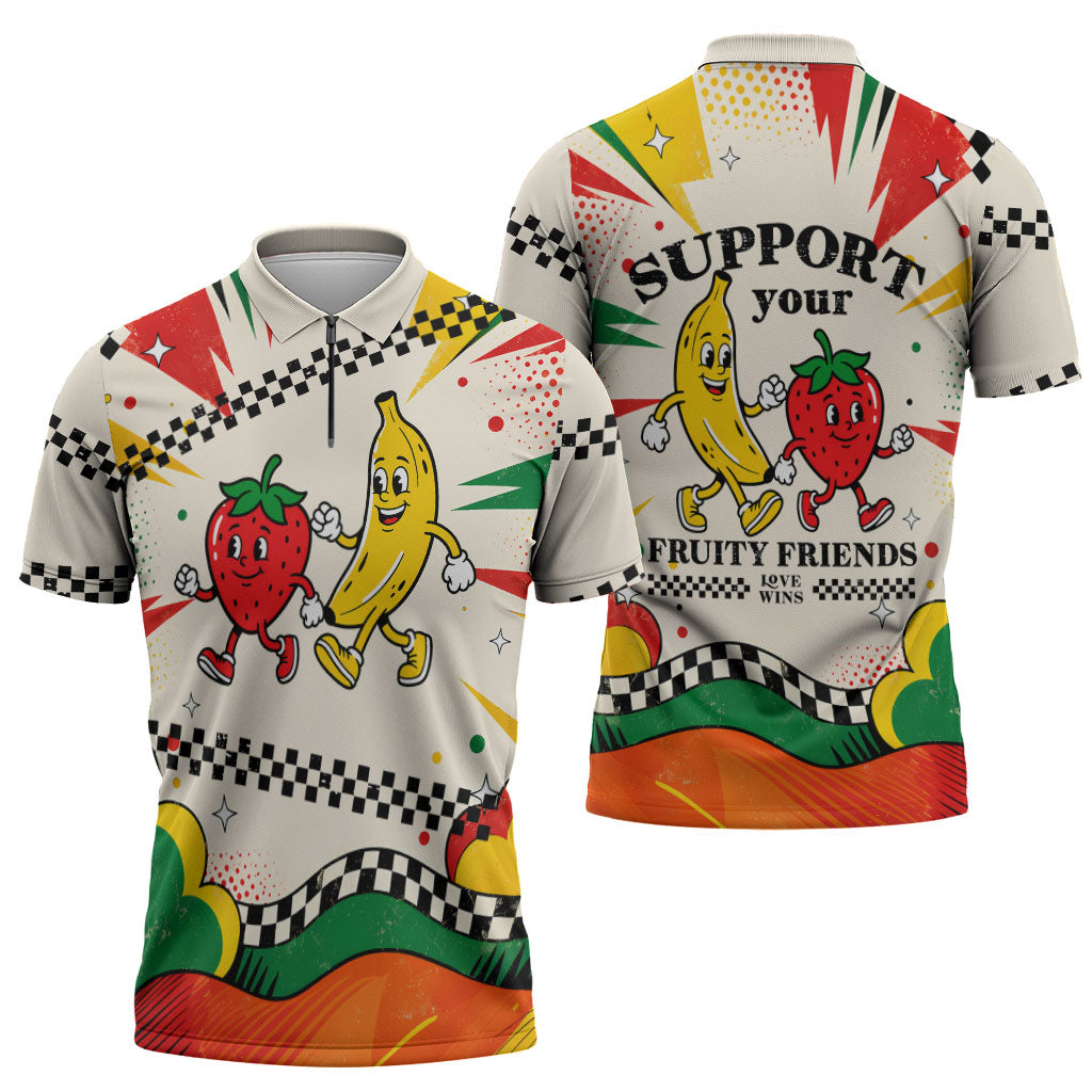 Support Your Fruity Friends Love Wins Gay Pride Zipper Polo Shirt LGBTQ Retro 30s Cartoon Checkered TS04 - Polynesian Pride
