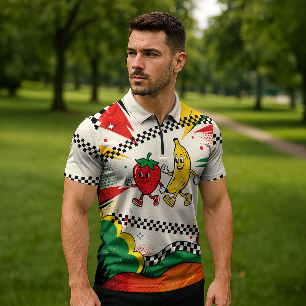 Support Your Fruity Friends Love Wins Gay Pride Zipper Polo Shirt LGBTQ Retro 30s Cartoon Checkered TS04 - Polynesian Pride