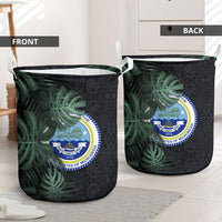 Federated States Of Micronesia Laundry Basket FSM Tropical Monstera Leaf Dark Tribal Pattern