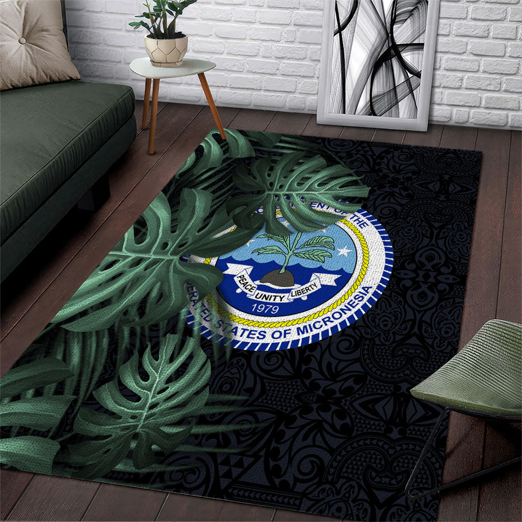 Federated States Of Micronesia Area Rug FSM Tropical Monstera Leaf Dark Tribal Pattern