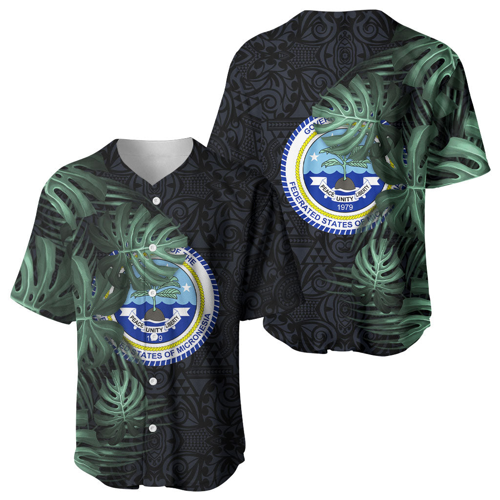 Federated States Of Micronesia Baseball Jersey FSM Tropical Monstera Leaf Dark Tribal Pattern