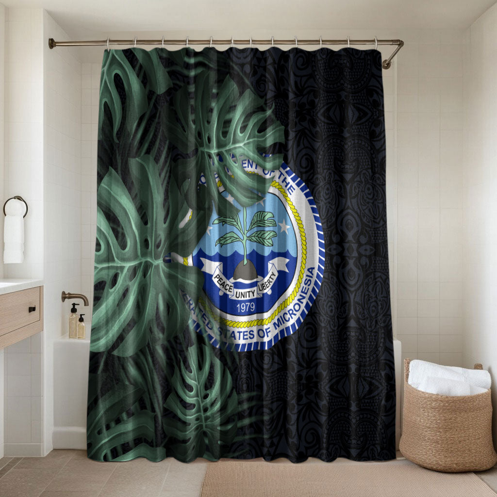 Federated States Of Micronesia Bathroom Set FSM Tropical Monstera Leaf Dark Tribal Pattern
